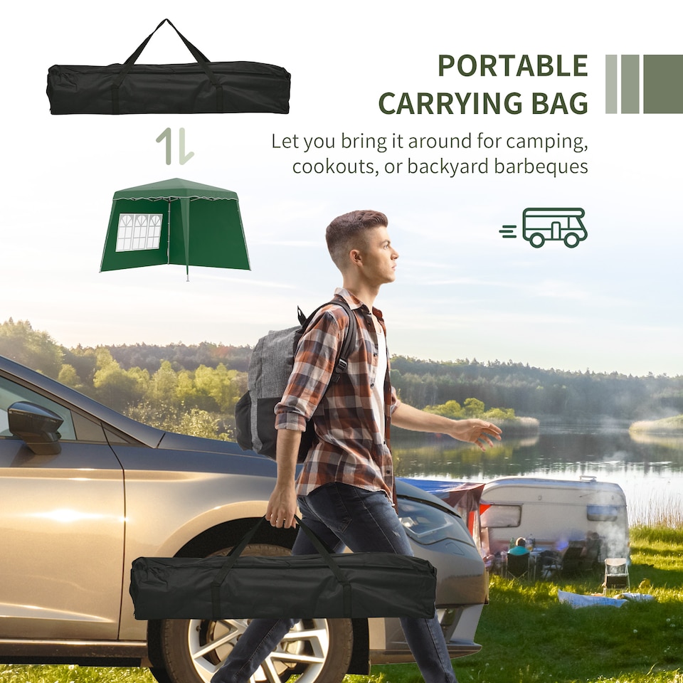 image 1 of Outsunny 2.4 x 2.4m Pop Up Gazebo Canopy Tent with 2 Sidewalls and Carry Bag, Height Adjustable, UV50 Party Tent Event Shelter for Garden, Patio, Green