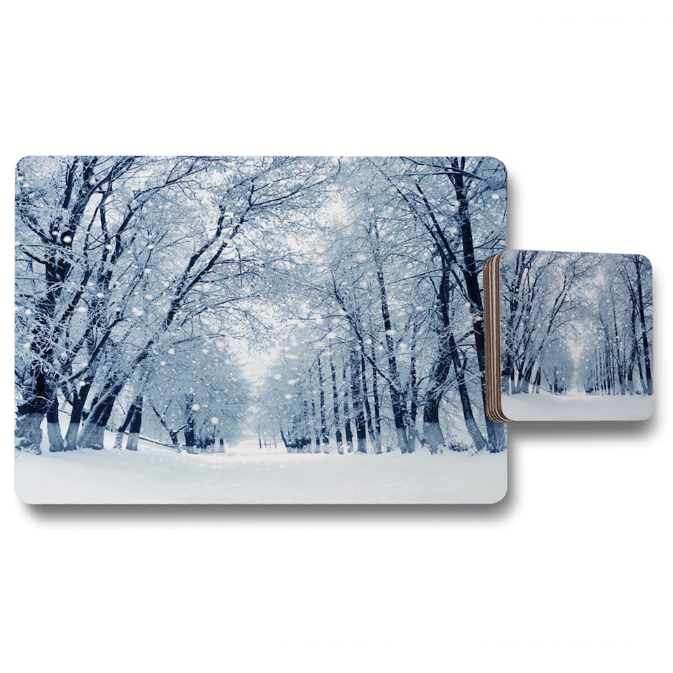 snowstorm in park placemat coaster set | Multi