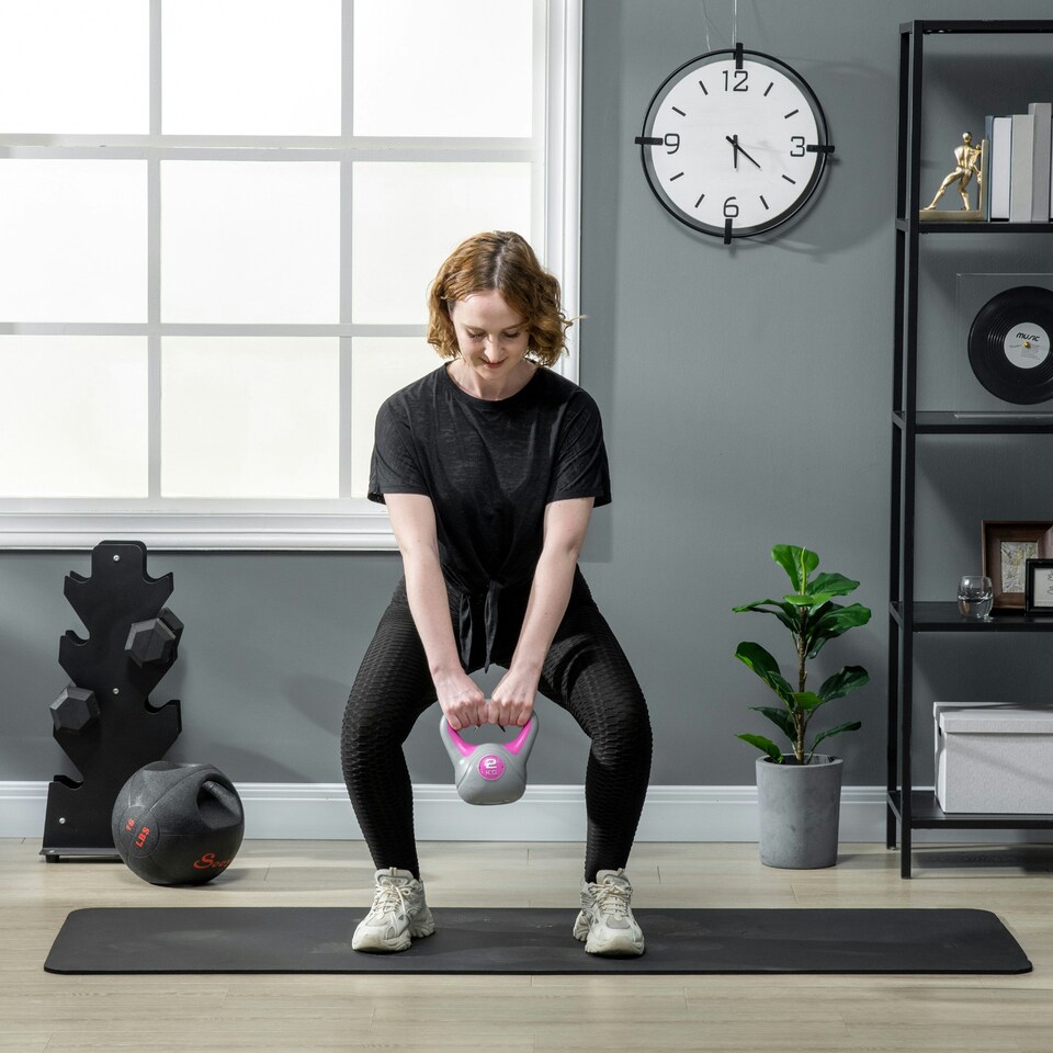 image 1 of SPORTNOW 2kg Kettlebell with Handle for Home Gym, Pink Grey Blue | 10