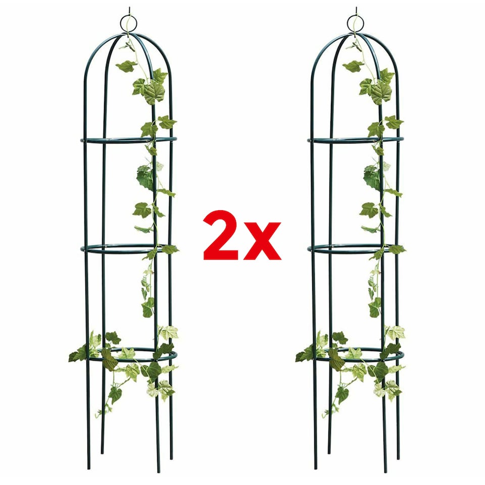 image 1 of 1.9m Outdoor Garden Metal Obelisk Trellis Climbing Plant Support Frame | Green | 2
