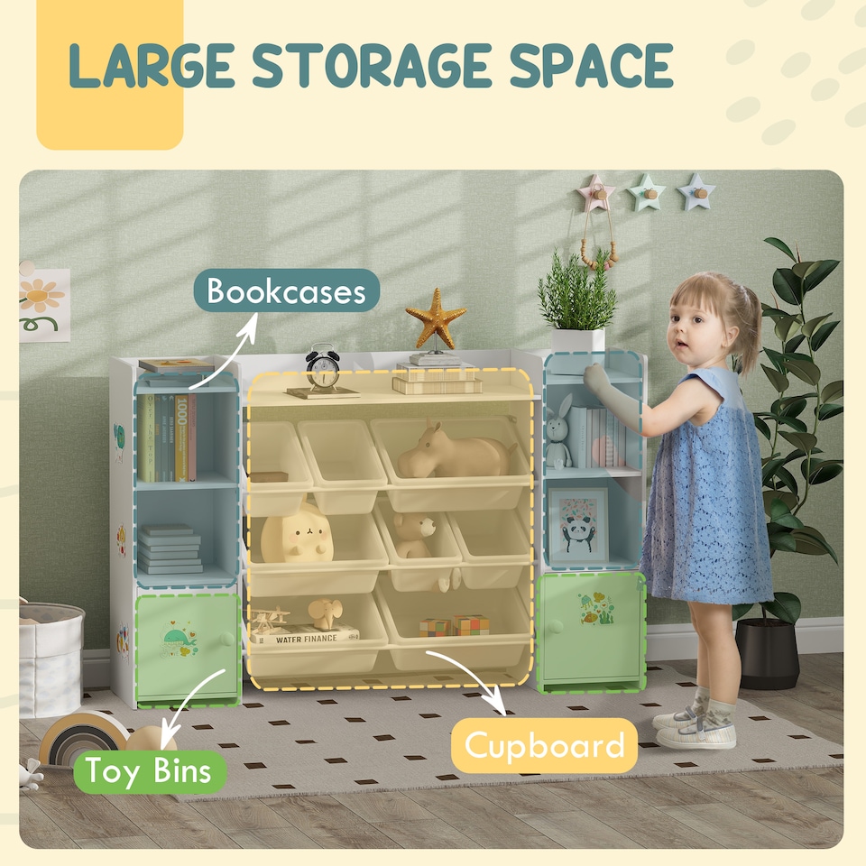 image 1 of AIYAPLAY Kids Bookshelf and Toy Storage Organiser with 8 Removable Storage Bins, Toy Organisers with Bookshelf for Playroom, Nursery, Kids Room, White
