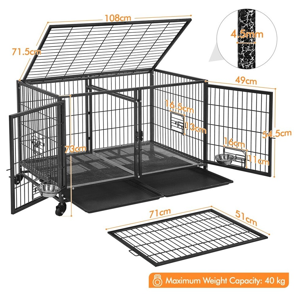 image 1 of Yaheetech 108 cm W Rolling Dog Crate W/ Divider Black