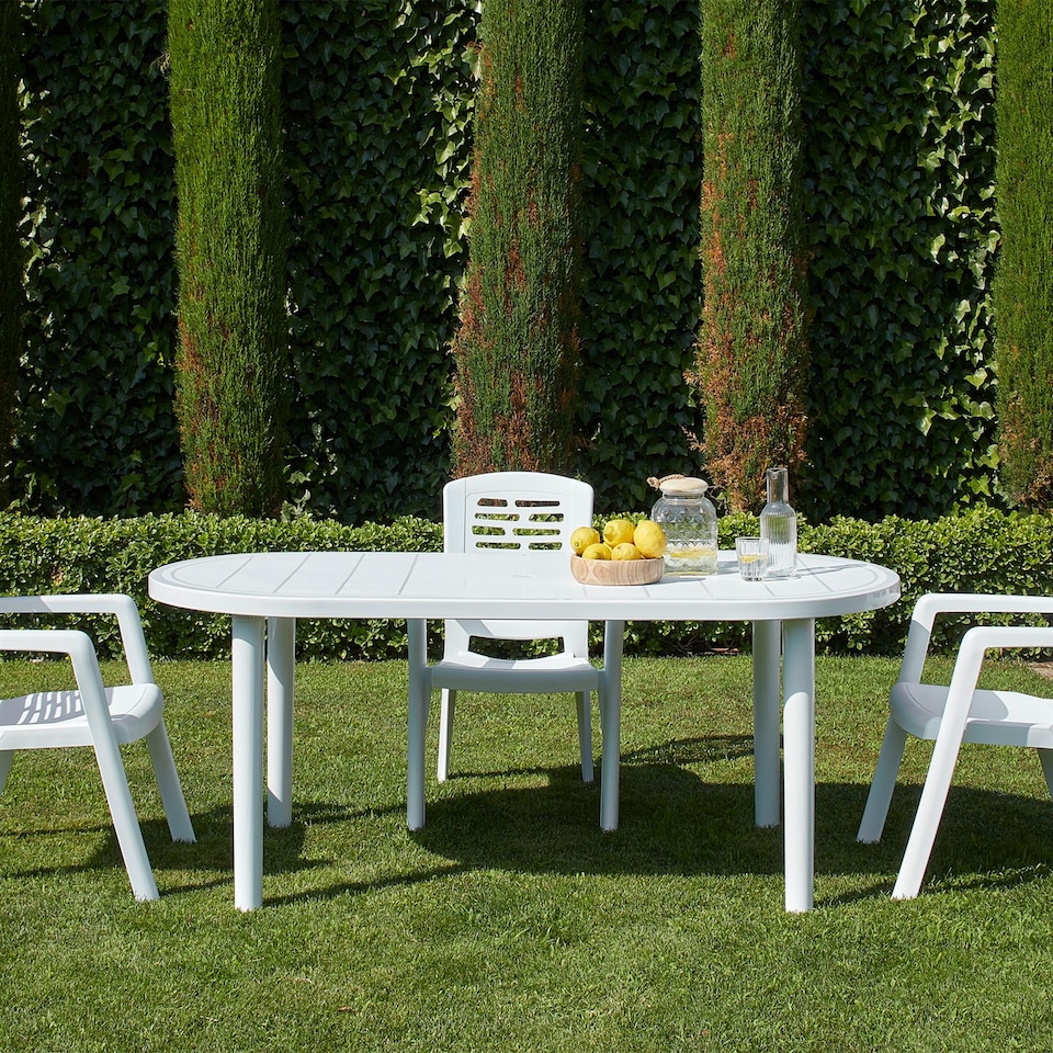 image 1 of Resol 6 Seater Brava Oval Plastic Garden Dining Table - 90cm x 180cm - White | White | White