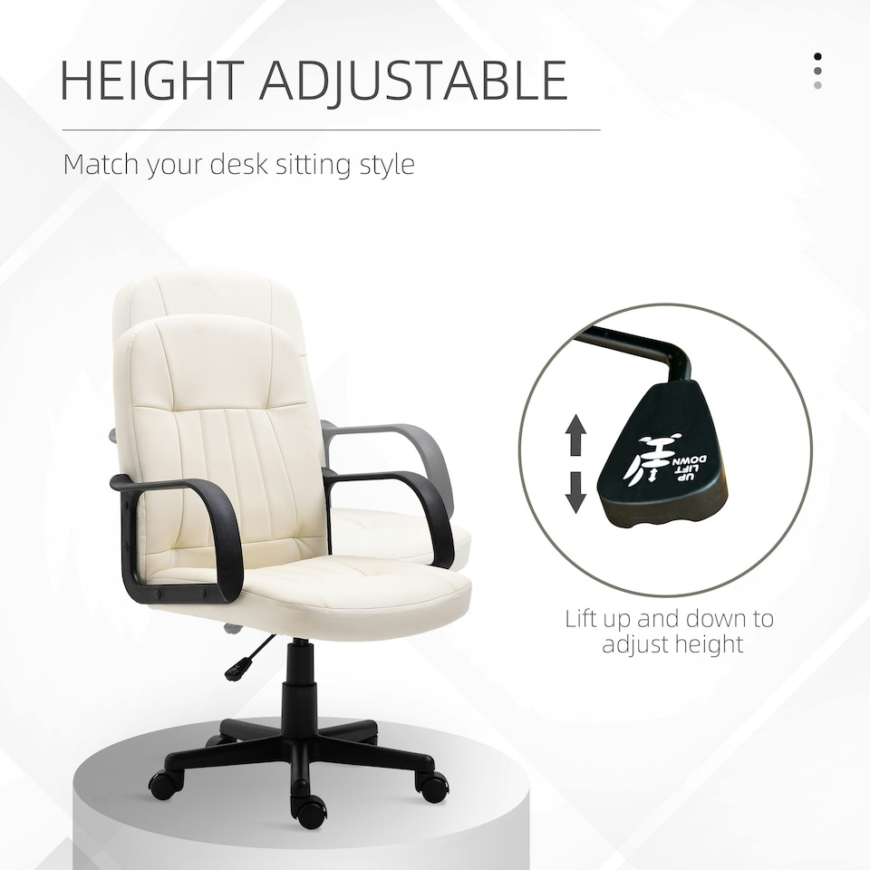 image 1 of HOMCOM PU Leather Office Chair Swivel Mid-Back Computer Desk Chair, Cream