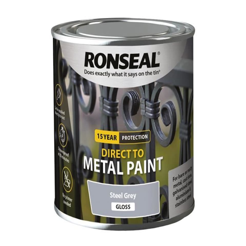 Ronseal - Direct to Metal Paint Steel Grey Gloss 250ml