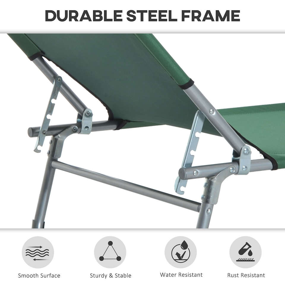 image 1 of Outsunny Camping Cot Picnic Sun Lounger Portable Folding Chair Patio Green | Green | Green