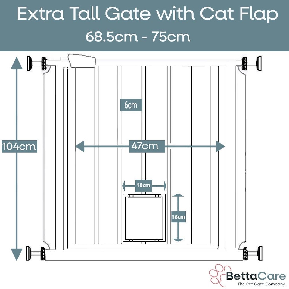 image 1 of Bettacare Pet Gate with Lockable Cat Flap, Narrow, 68.5cm - 75cm, Slate Grey, 104cm in Height
