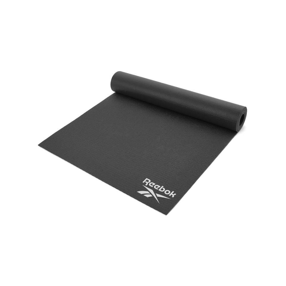 image 1 of Reebok 4mm Yoga Mat, Lightweight Non-Slip Mat for Yoga, Pilates and Stretching with Carry String. | Black | Black | 173cm (L) x 61cm (W) x 0.4cm (H)