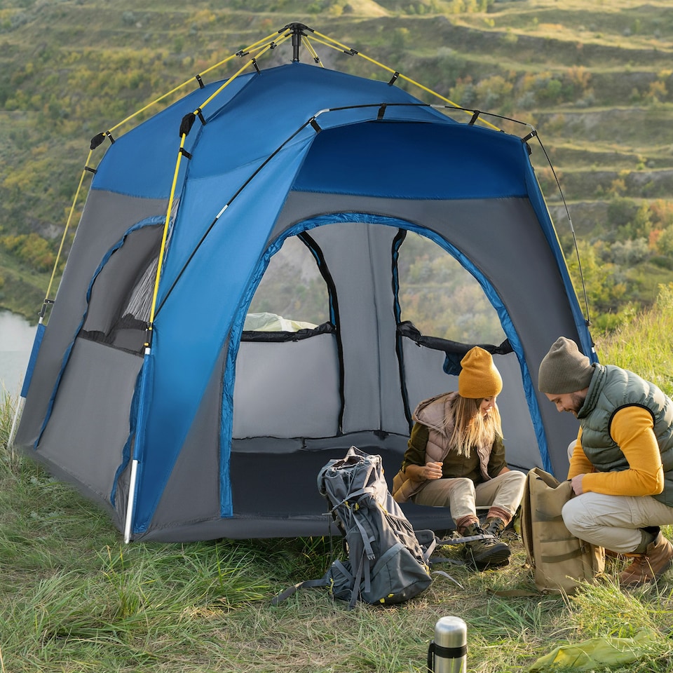 image 1 of Outsunny 4 Man Pop Up Tent Camping Backpacking Dome Tent, Green