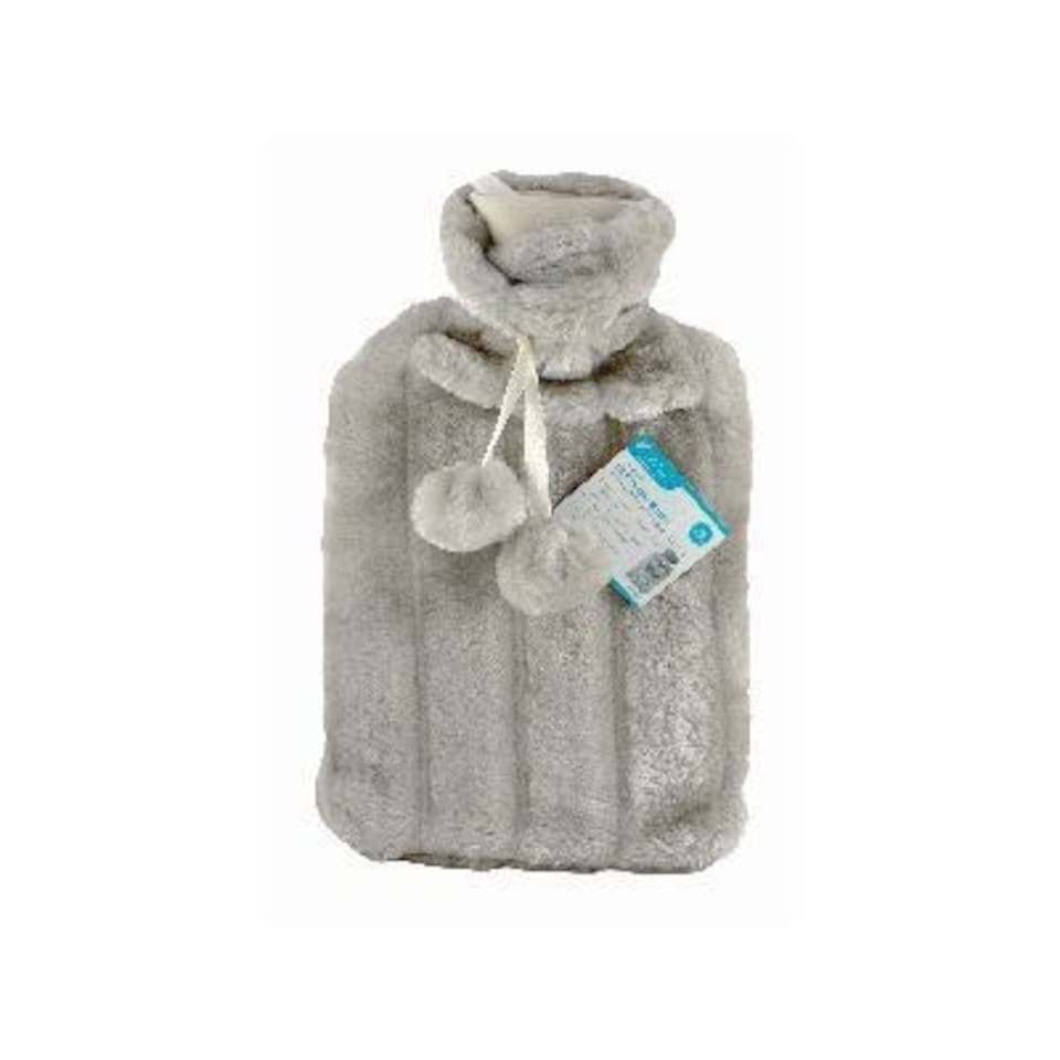 Ashley Hot Water Bottle & Plush Faux Fur Cover - 2L - Light Grey