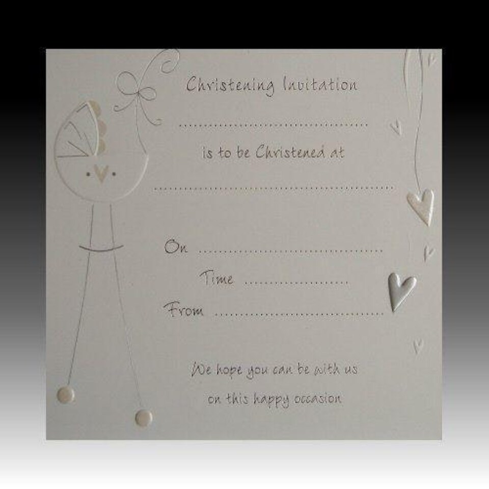 image 1 of Pack of 10 Christening Bow Luxury Card Invitations with Envelopes - White & Silver