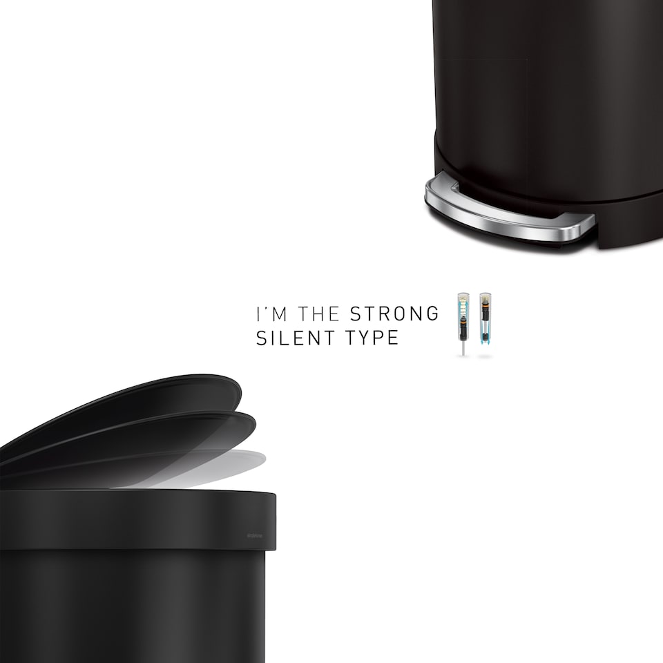 image 1 of Simplehuman 45L Semi Round Kitchen Pedal Bin, Matte Black Steel