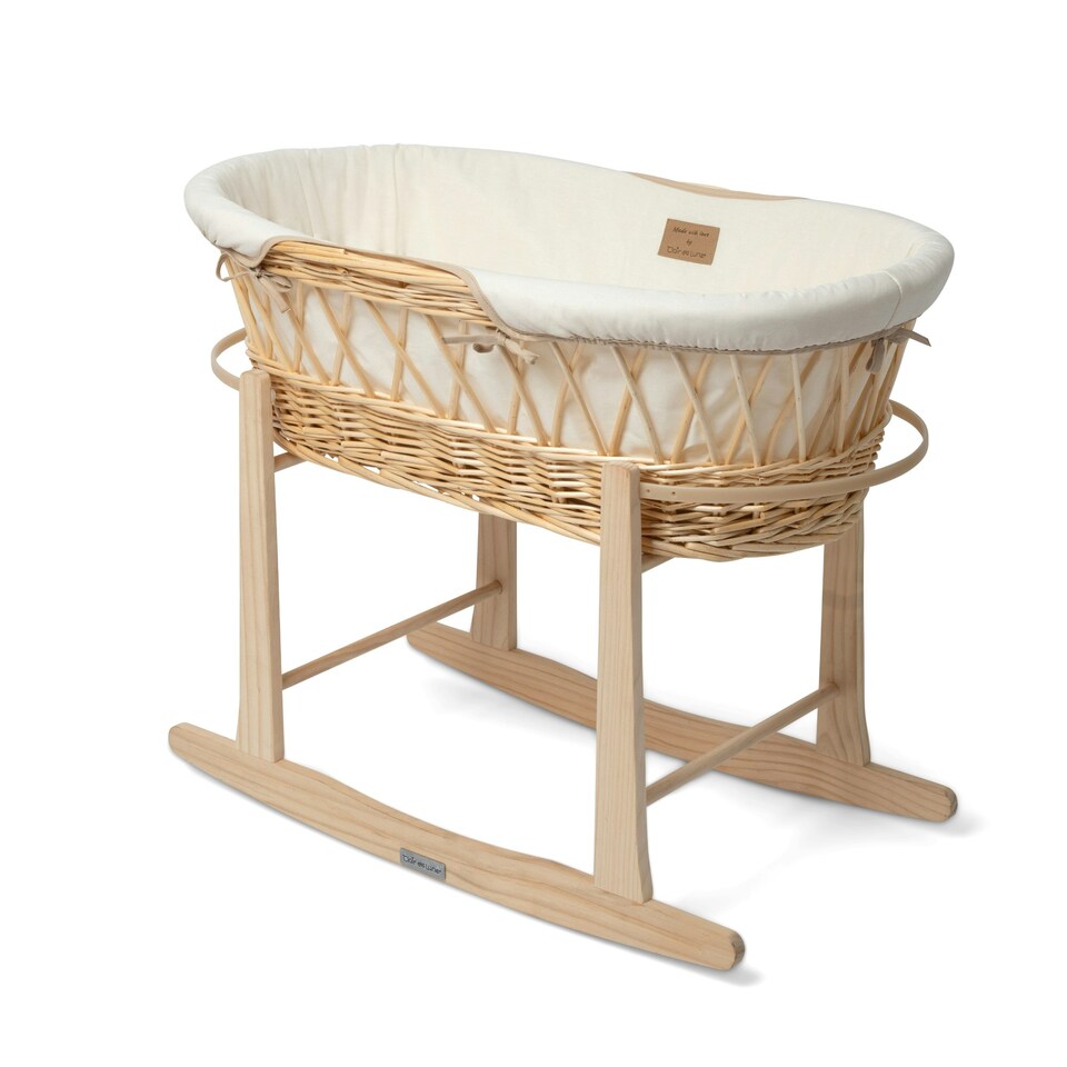 image 1 of Clair de Lune Organic Wicker Moses Basket With Rocking Stand - Cream