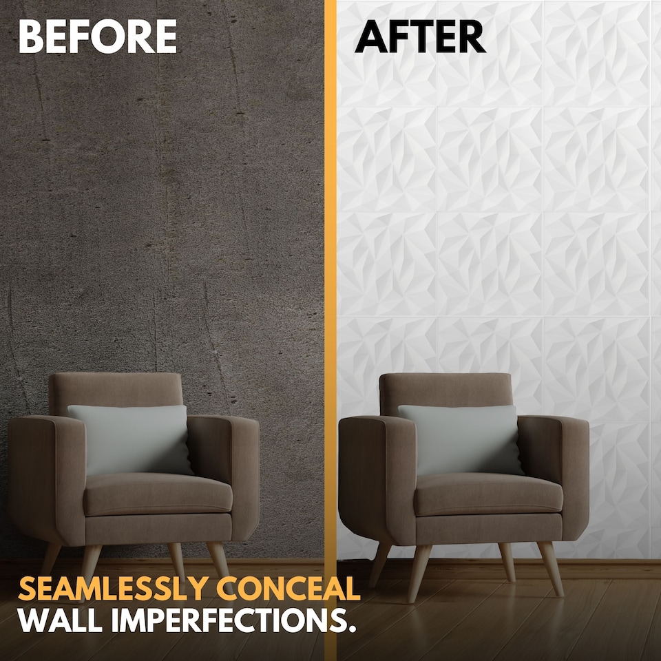 image 1 of NOVECRAFTO Decorative 3D Wall Panels (50cm x 50cm) 3D Diamond Design PVC Cladding Panel