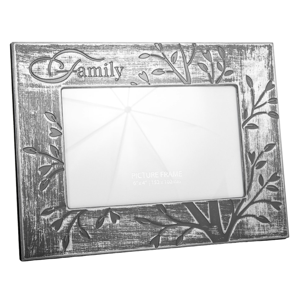 image 1 of Galvanised Brushed Silver Family Sentiment Picture Frame with Tree Decoration Silver | One Size