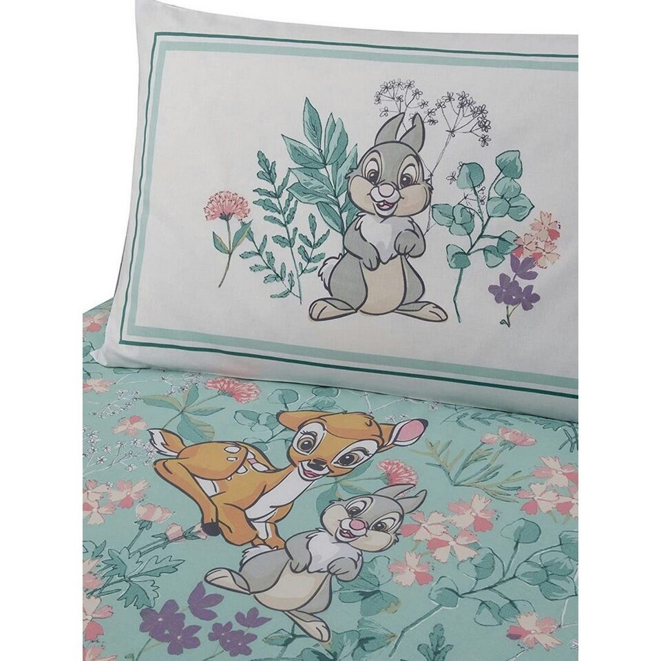 image 1 of Bambi Reversible Cotton Thumper Duvet Cover Set - Green/White/Yellow - Single Green | Single