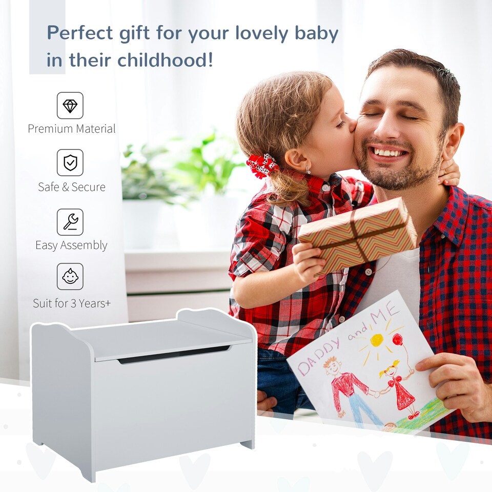 image 1 of HOMCOM Wooden Kids Toy Box Children Storage Organizer Chest Safety Hinge Pink | 60cm x 40cm x 48cm