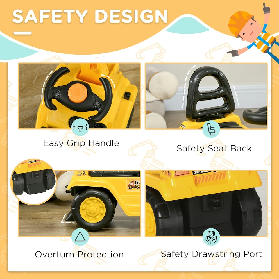 image 1 of HOMCOM 2 in 1 Kids Ride On Tractor with Buckle, for 1.5-4 Years Old, Yellow