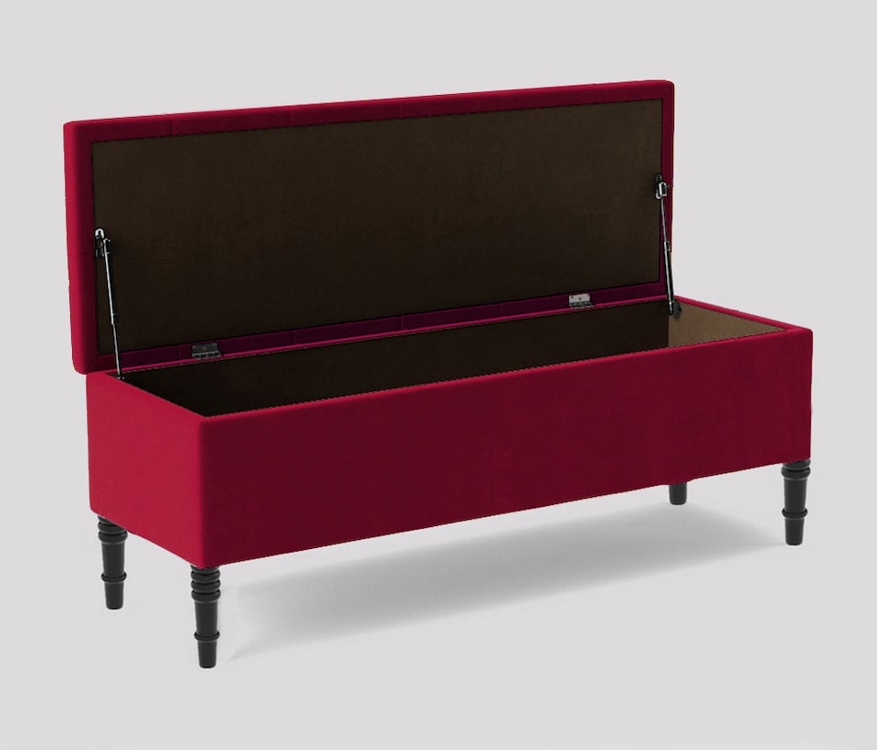 image 1 of 180cm Swiss Chesterfield Ottoman Storage Bench- Plush Velvet Shoe Bench - Red Upholstery Footstool with Storage