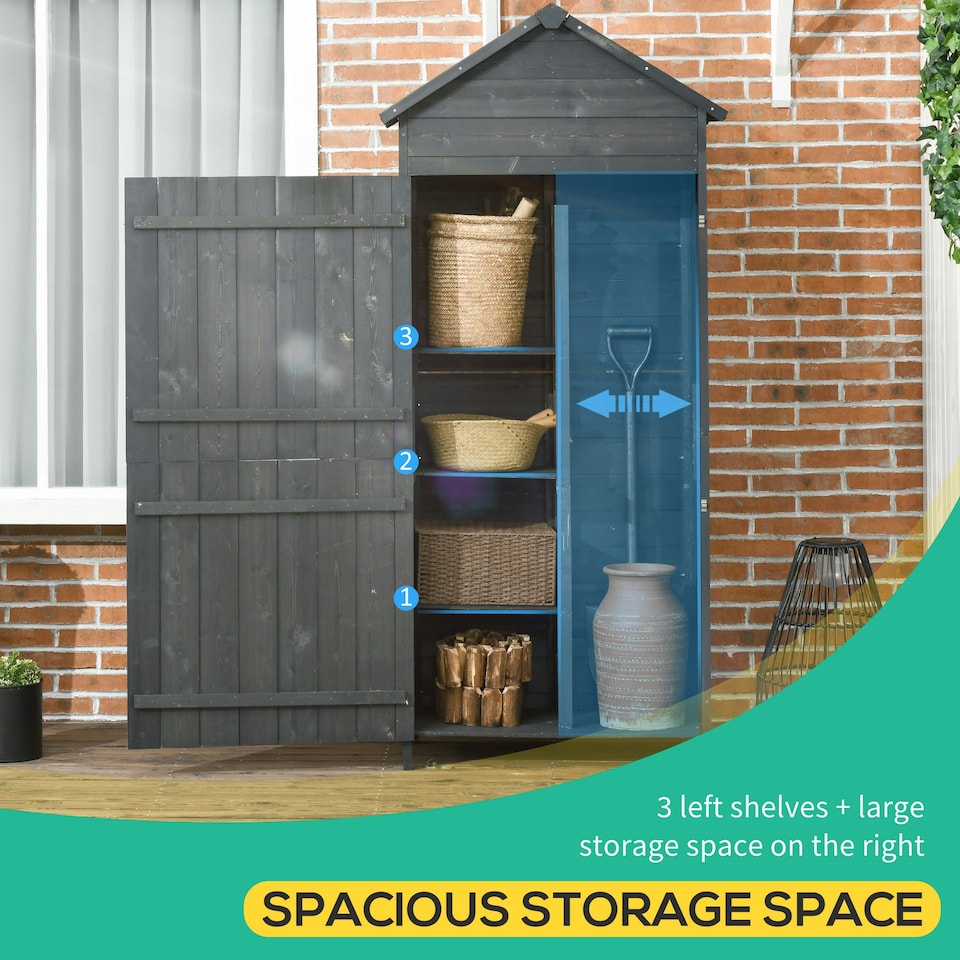 image 1 of Outsunny Wooden Garden Shed Outdoor Shelves Tool Storage Cabinet Grey