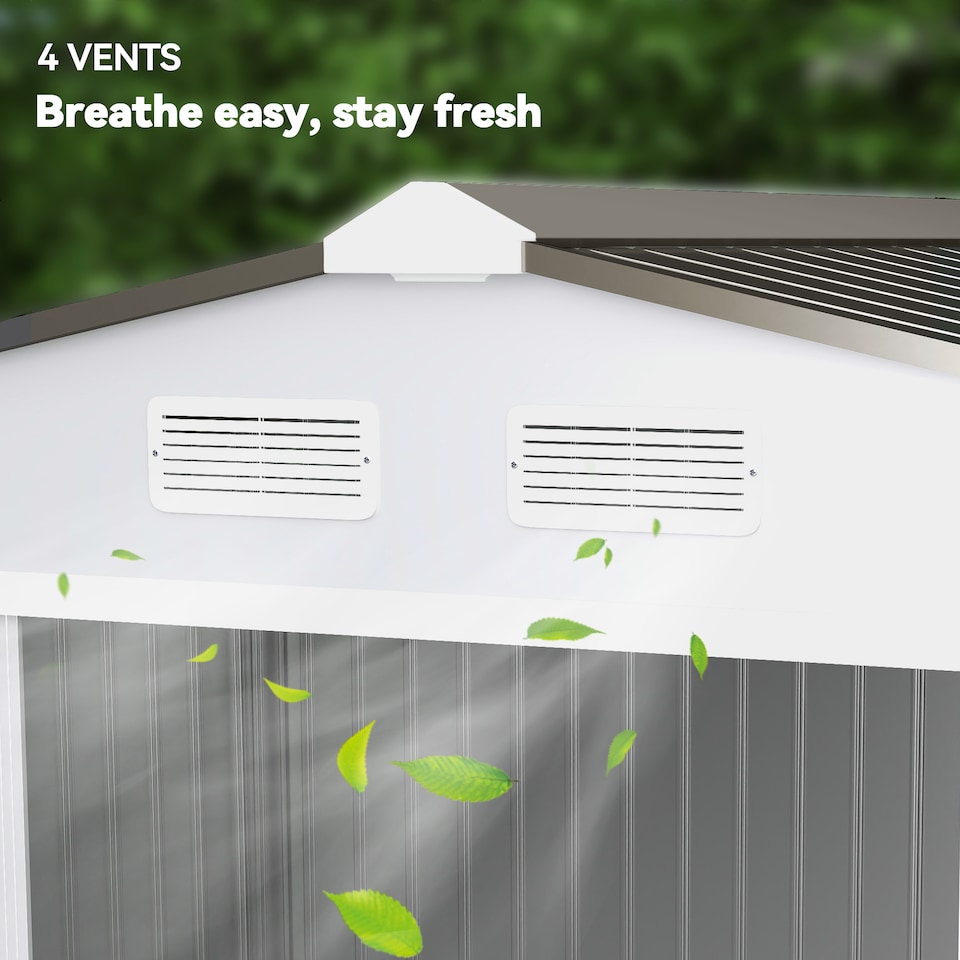 image 1 of Outsunny 9 x 6ft Metal Garden Shed, Outdoor Storage Tool House with Ventilation Slots, Foundation Kit and Lockable Double Doors, Silver