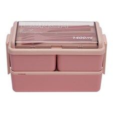 Living and Home Dual-Layer Plastic Bento Lunch Box with Cutlery | Pink
