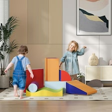 HOMCOM 7 Pcs Kids Soft Foam Puzzle Play Blocks Set Learning Toy Blue