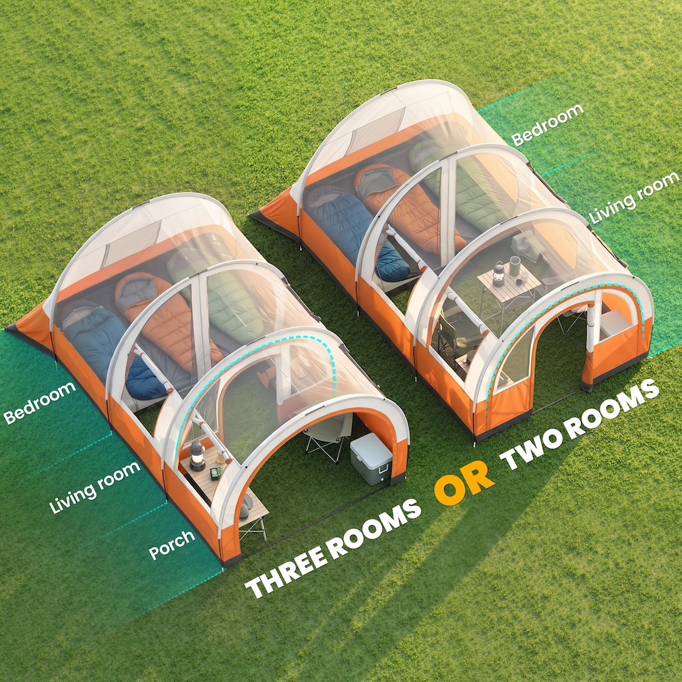 image 1 of Outsunny Camping Tent, 3000mm Waterproof Family Tent for 3 Man, Orange