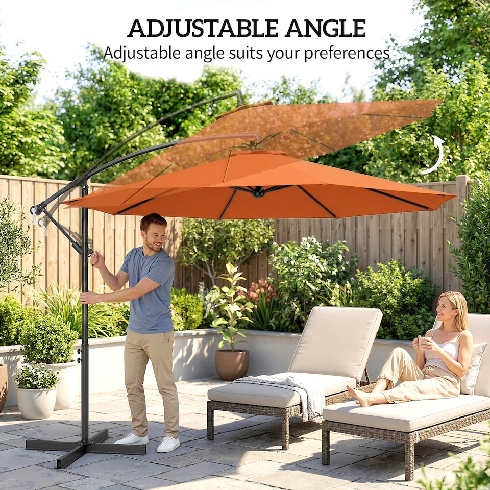 image 1 of Outsunny 3 m Cantilever Parasol, Offset Outdoor Umbrella with Crank Handle