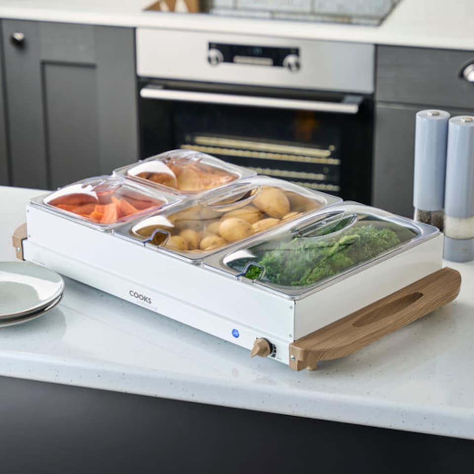 image 1 of Cooks Professional 4-Section Buffet Warmer 7.2L with Hotplate Function | White | Nordic White