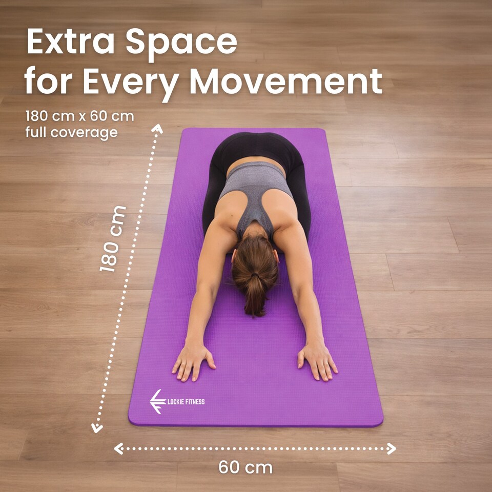 image 1 of Lockie Fitness Yoga Mat 8 mm Thick, Non Slip Exercise Mat for Women and Men, TPE Foam Pilates Mat, Gym Mat for Home Workout, Yoga, Pilates, Exercise & Gymnastics, 180 x 60 cm, Purple