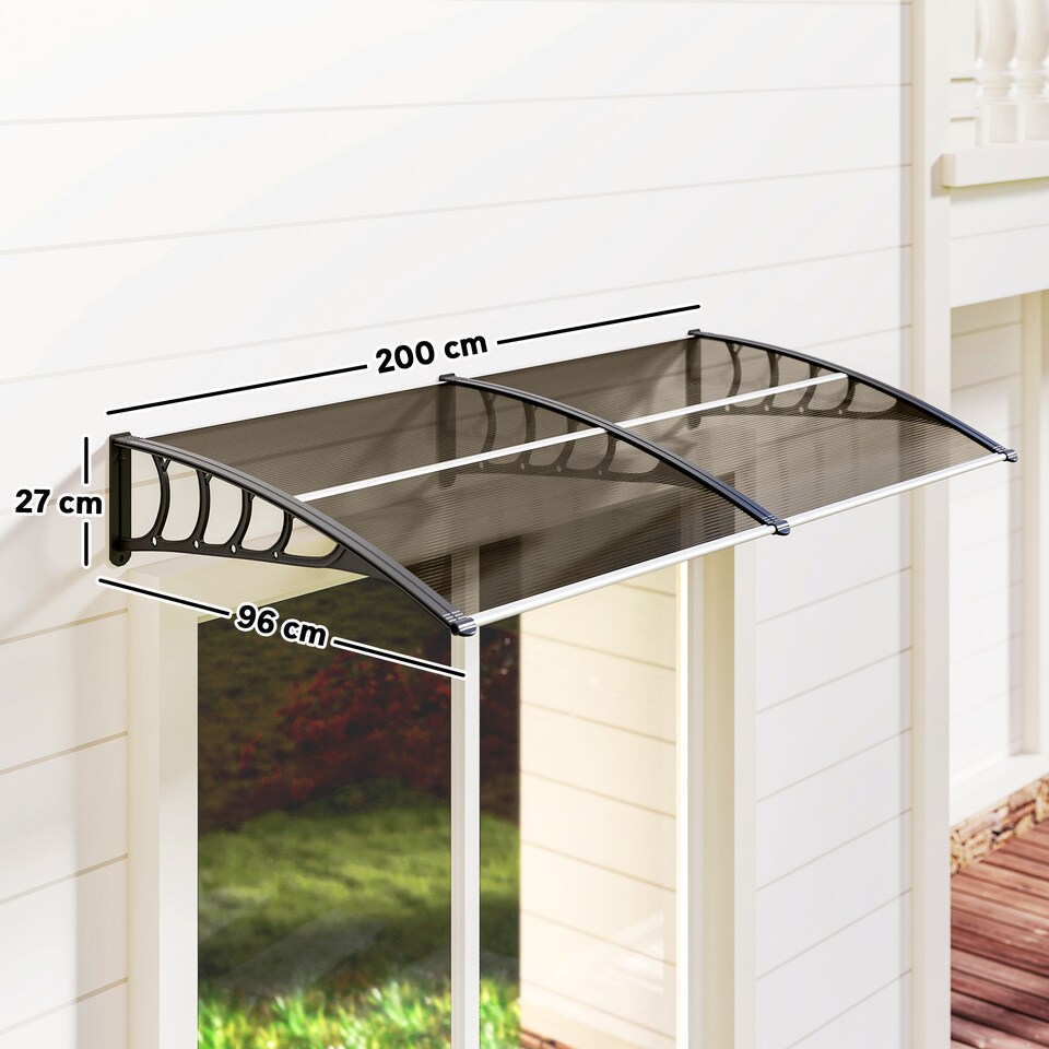 image 1 of Outsunny Door Canopy Outdoor Awning Rain Shelter for Window Porch, Brown | Brown