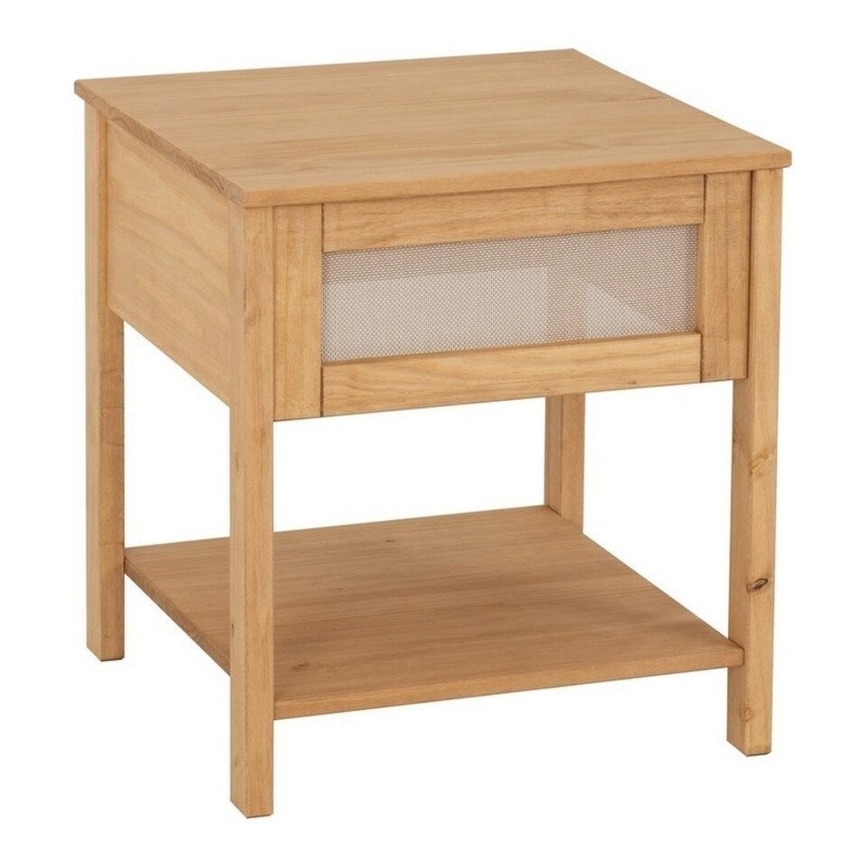image 1 of Corona Rattan Side Table - L50 x W50 x H55 cm - Distressed Wax Pine/Rattan Effect Brown