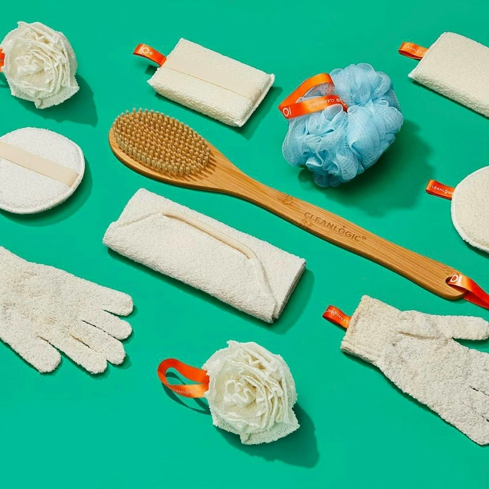 image 1 of Cleanlogic Sustainable Exfoliating Stretch Bath/Shower Gloves Contains 3 Pairs