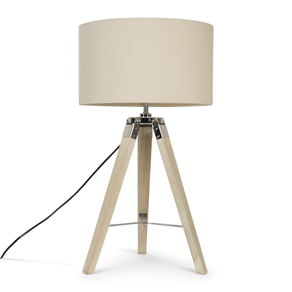 ValueLights Clipper Light Brown Tripod Table Lamp Medium Cream Shade