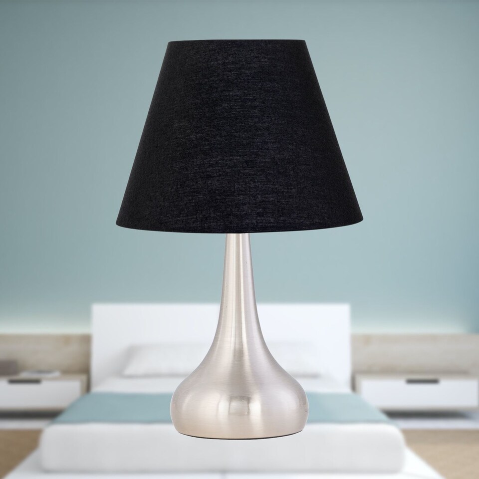image 1 of Romana - Brushed Chrome Touch Operated Table Lamp with Black Shade | Chrome | Black | Medium | 1