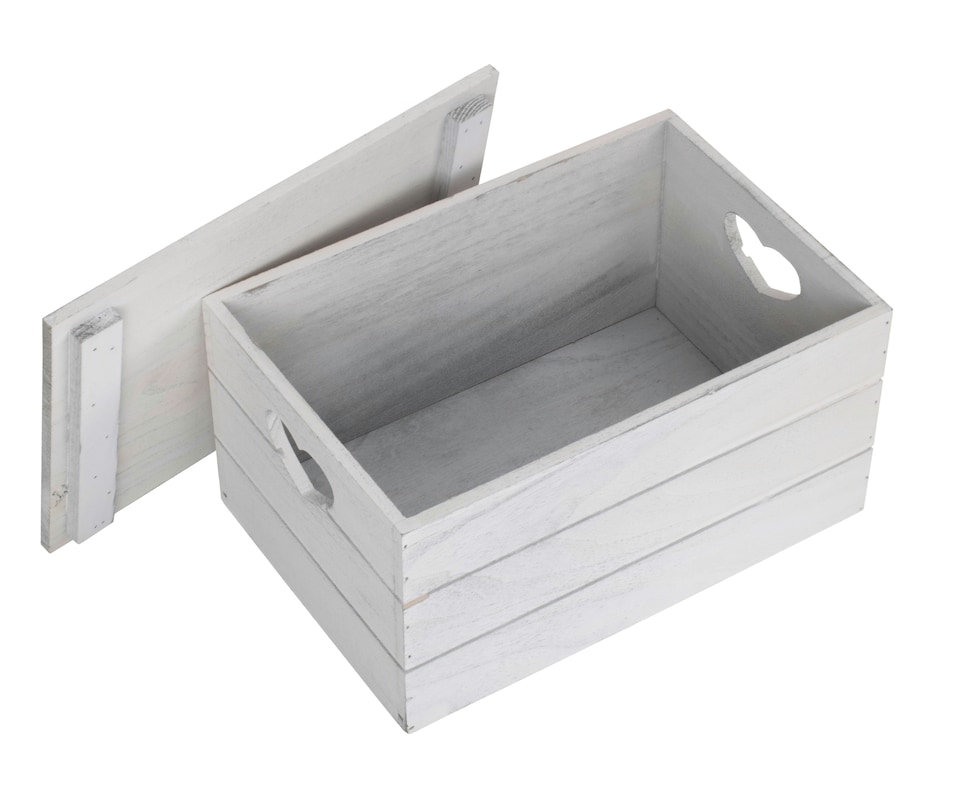 image 1 of Small Vintage Effect Heart Cut Handle Wooden Lidded Storage Box | Brown | Brown | Small | 1