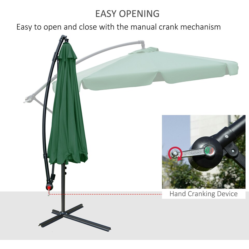 image 1 of Outsunny 2.7m Garden Cantilever Banana Parasol Sun Shade w/ Crank, Green