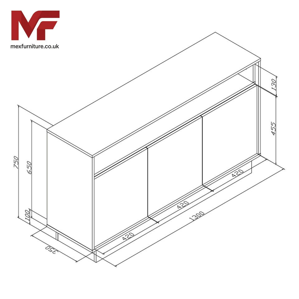 image 1 of Modern Grey and Oak Sideboard 140 cm – 3 Door Cabinet with Open Shelf Grey