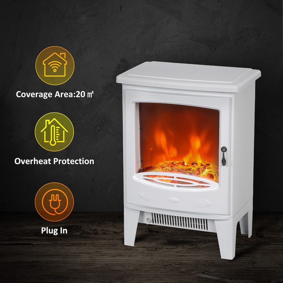 image 1 of HOMCOM Tempered Glass Casing Electric Fireplace, Freestanding Electric Fire with Realistic Flame Effect, Log Burner with Overheat Protection, 950w 1850W, White