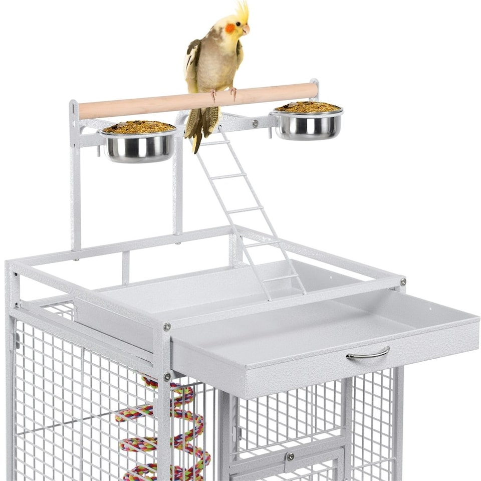 image 1 of Yaheetech 156 cm Tall Play Top Rolling Metal Bird Cage White