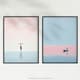 image 5 of Set of 2 Prints Pink on Blue Water Minimalism Boat at Sea Umbrella  Home Decor Wall Art Prints 12X16 Inch