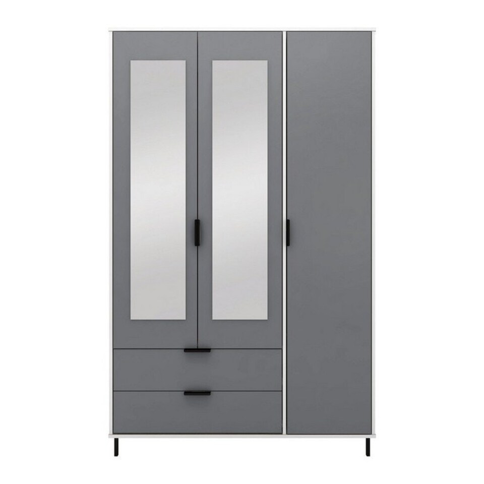image 1 of Madrid 3 Door 2 Drawer Mirrored Wardrobe - L52 x W121.5 x H196 cm - Grey/White Gloss Grey