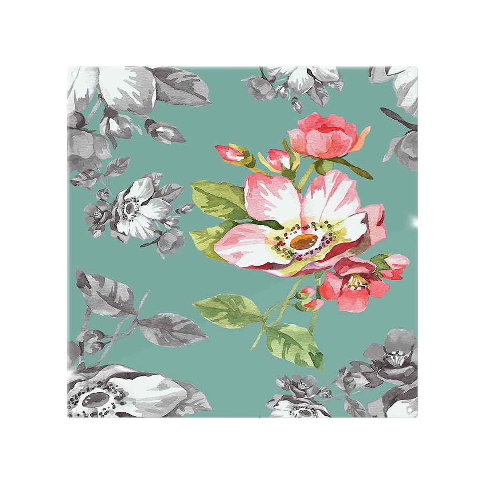 image 1 of Bright Flower On Green Splash Back | White