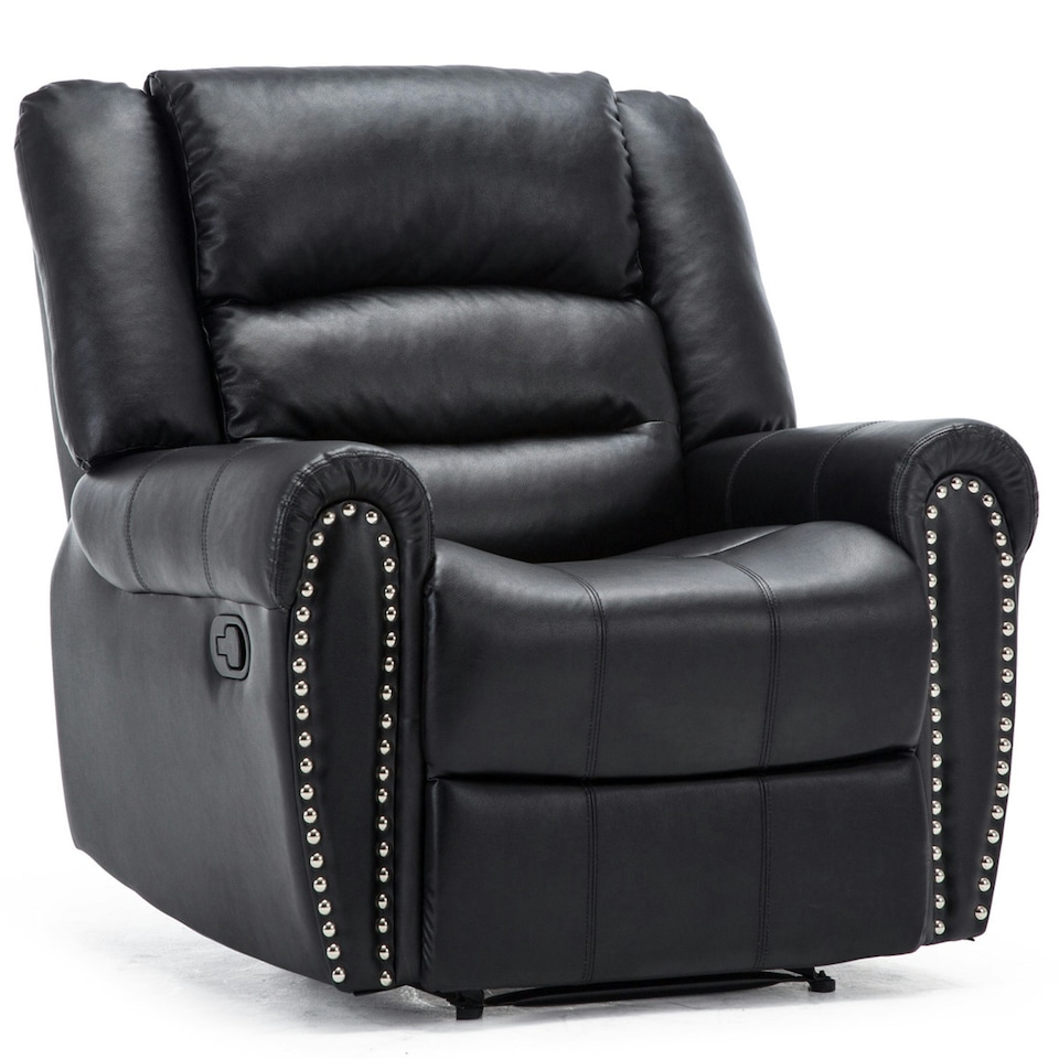 image 1 of Denver Bonded Leather Manual Recliner Stud Sofa Home Lounge Chair (Black)