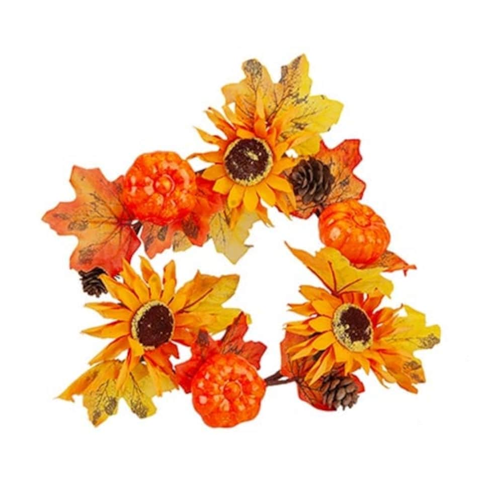 Autumn Floral Halloween Pumpkin Wreath Decoration 22cm