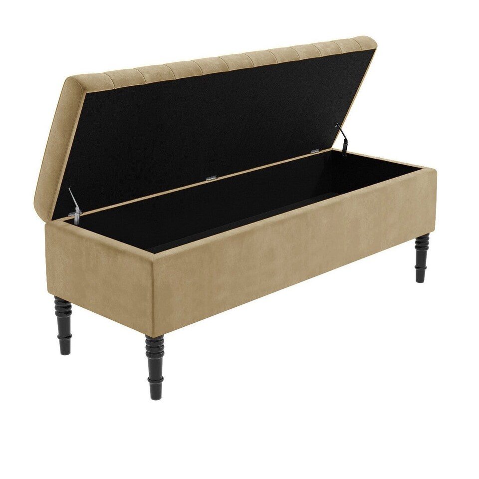 image 1 of 180cm Paris Striped Ottoman Storage Bench- Plush Velvet Shoe Bench - Mink Upholstery Footstool with Storage