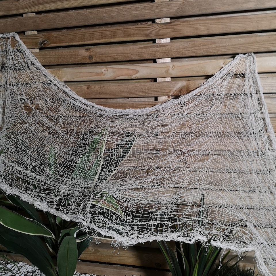 image 1 of 2.9m Halloween Freaky Fabric Net Decoration in Cream