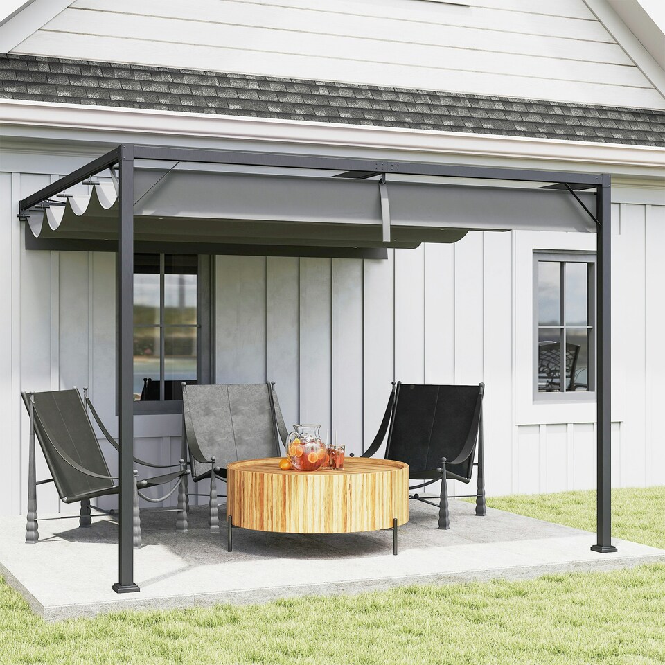 image 1 of Outsunny 3 x 3(m) Outdoor Pergola Retractable Canopy Wall Mounted - Grey