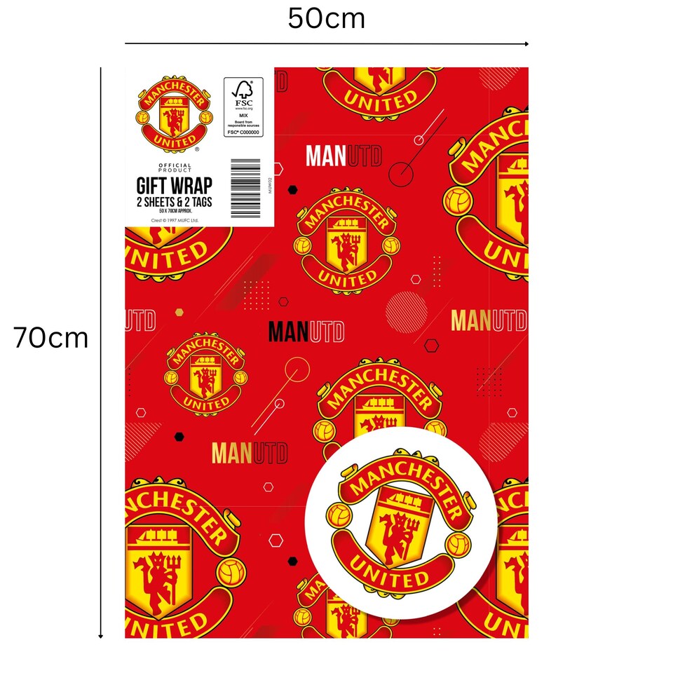 image 1 of Manchester United FC 2 Sheets & 2 Tags Gift Wrap